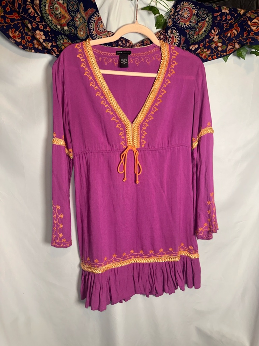 Moda International Pink/purple Tunic with Yellow Embroidered Trim